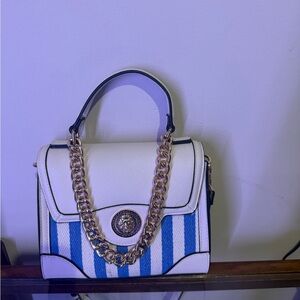 Blue Striped Purse with Gold Chain